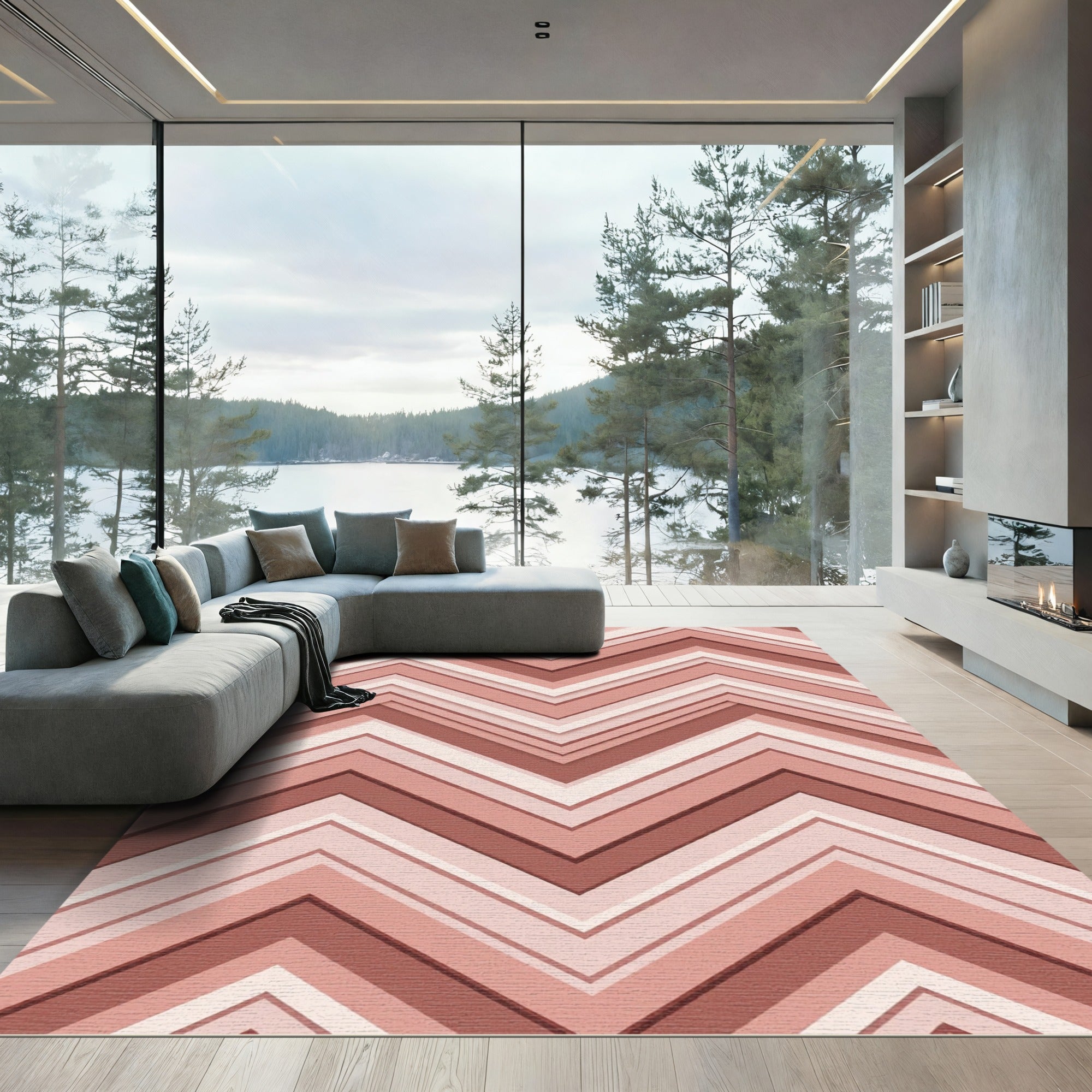 Rose Gold Layered Chevron Waves Rug