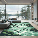 Cascading Emerald Mountain Waterfall Landscape Rug