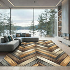 Rustic Earthy Tone Herringbone Parquet Rug