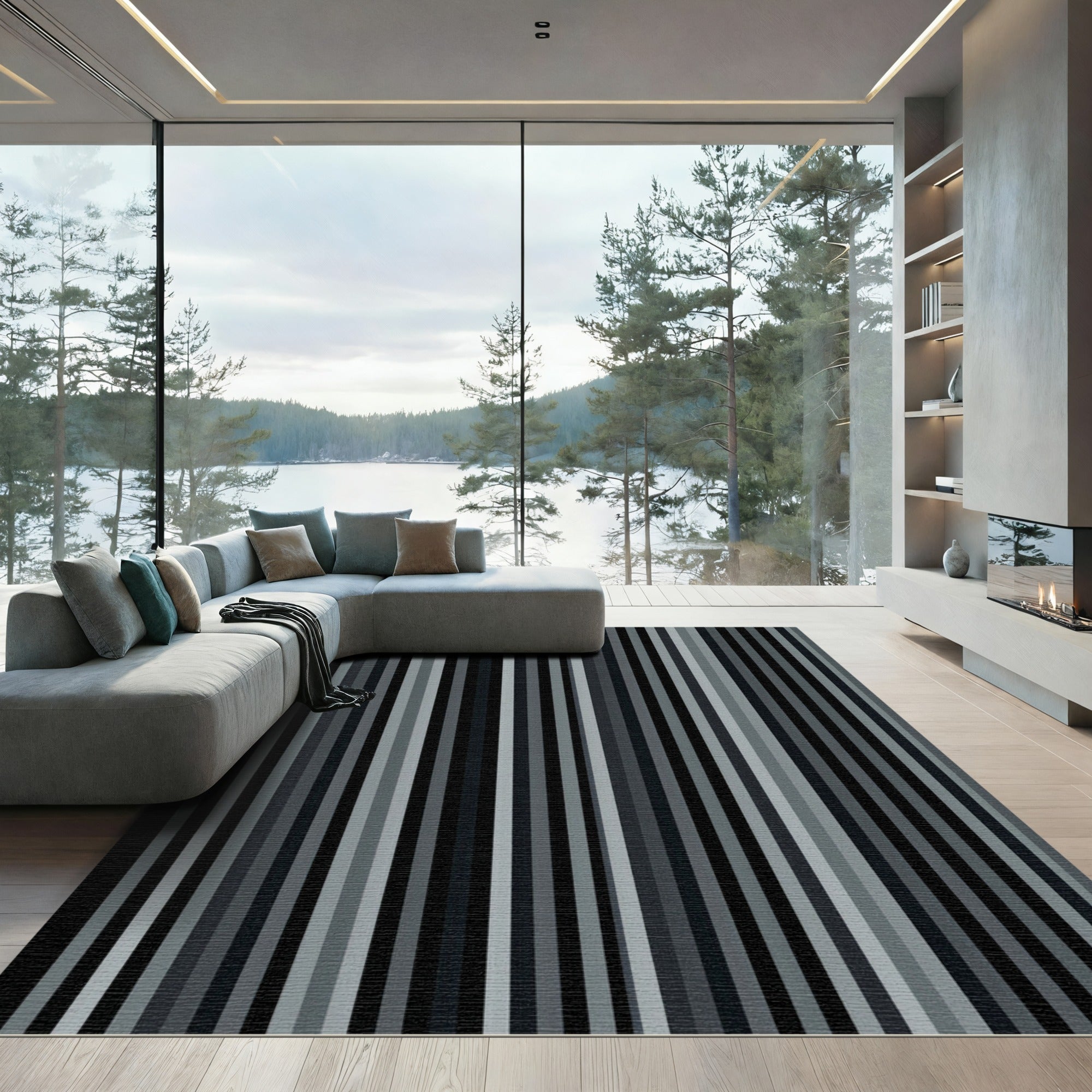 Modern Monochrome Linear Stripe Rug