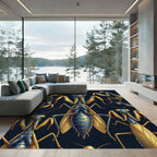Golden Blue Mantis Insect Illustration Rug