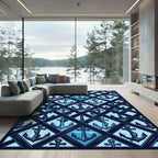 Navy Nautical Anchor Geometric Lattice Rug