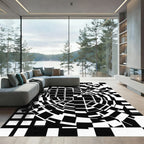 Monochrome Geometric Abstract Vortex Art Rug