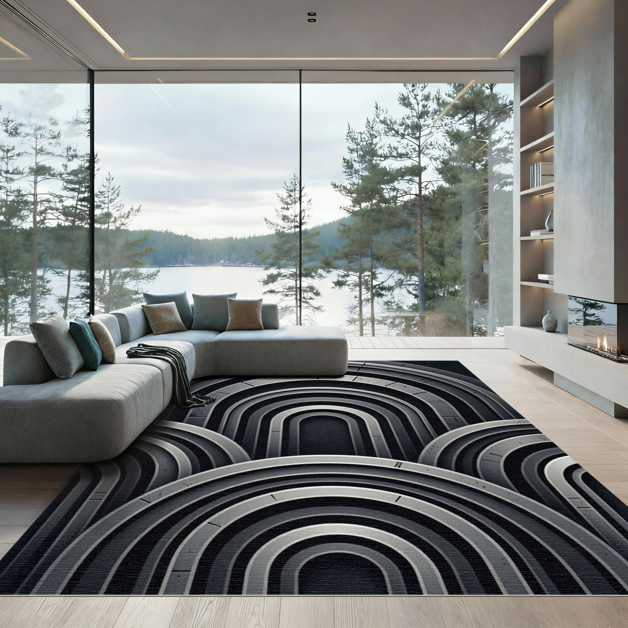Monochrome Arc Architectural Rhythm Rug