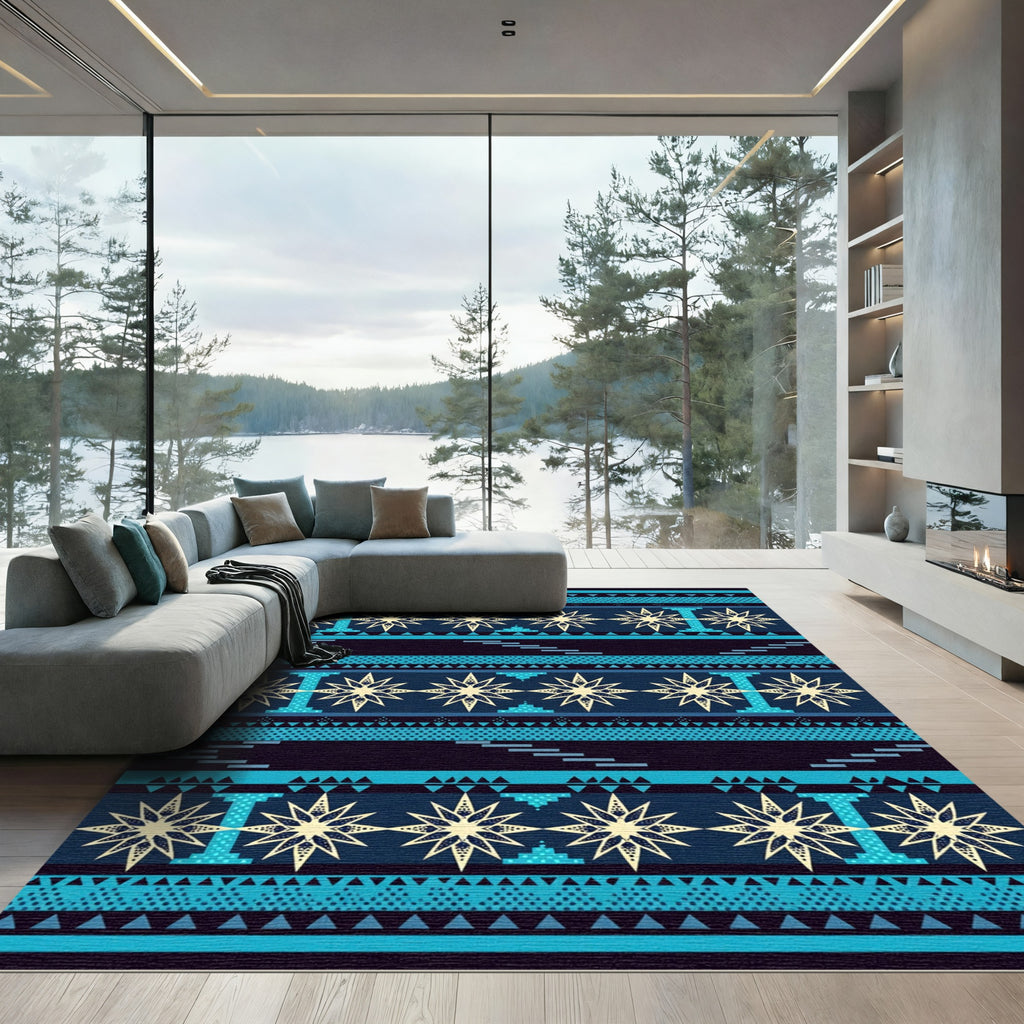 Navajo Blue Star Geometric Stripe Rug