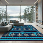 Navajo Blue Star Geometric Stripe Rug