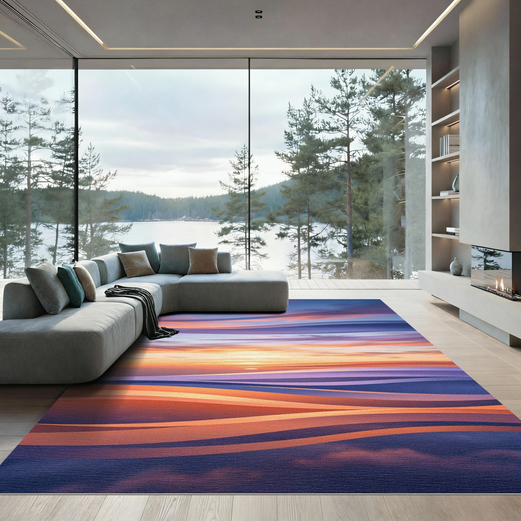 Sunset Horizon Wavy Abstract Area Rug