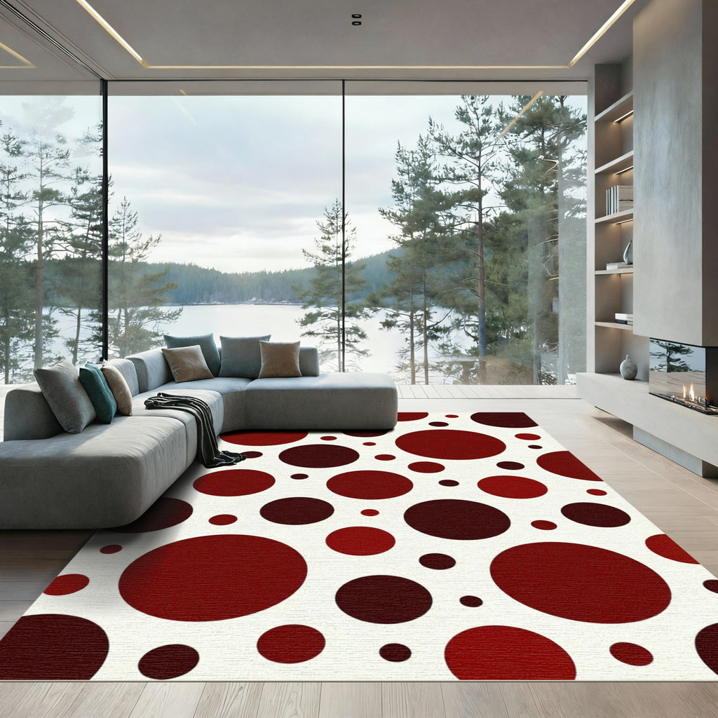Deep Crimson Polka Dot Cluster Rug