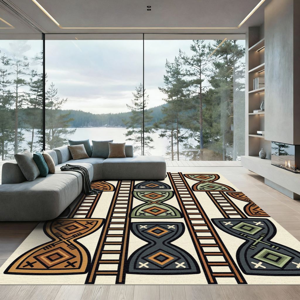 Tribal Hourglass Earthy Tone Stripes Rug