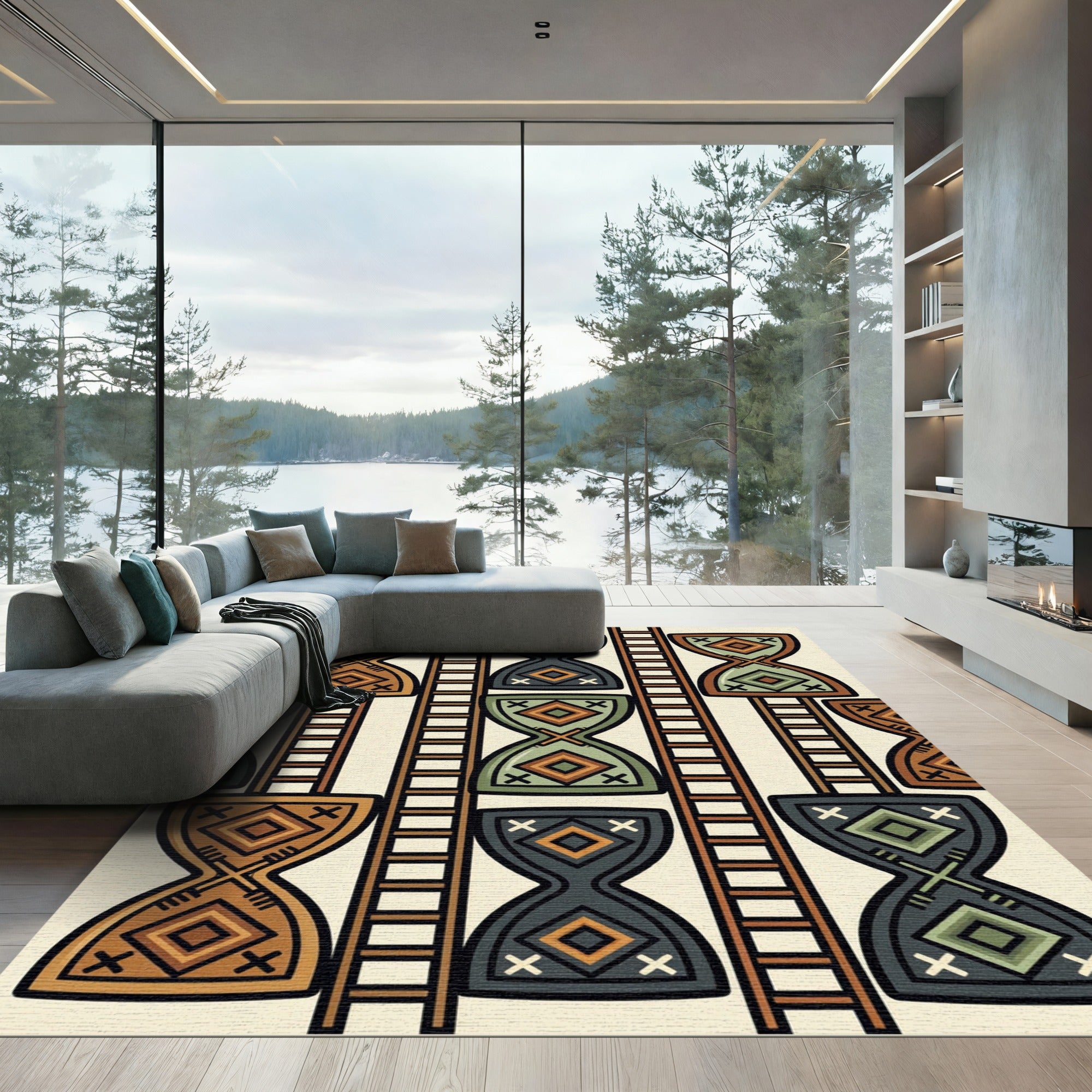 Tribal Hourglass Earthy Tone Stripes Rug