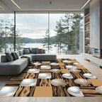 Seashell Wood Pearl Square Arrangement Rug