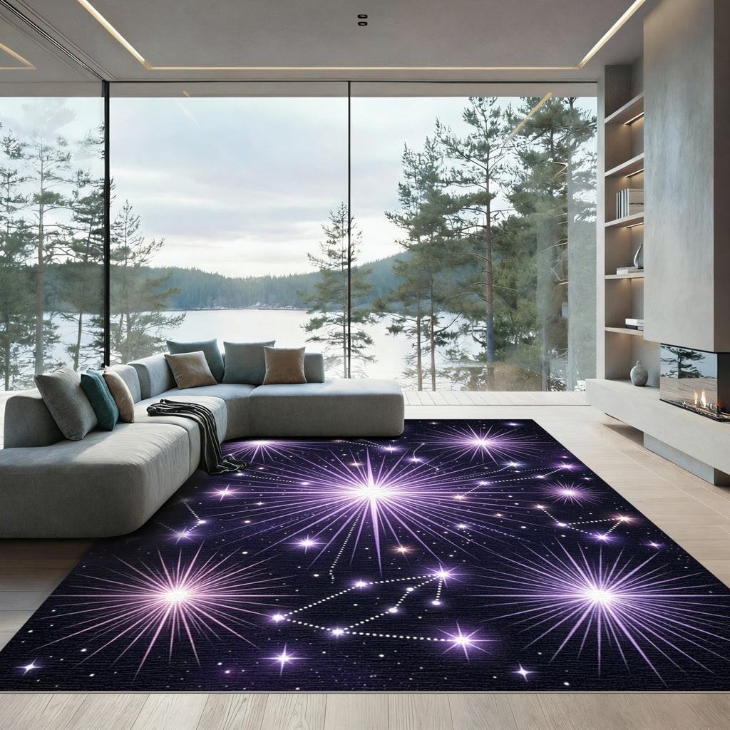 Glimmering Purple Starburst Celestial Rug