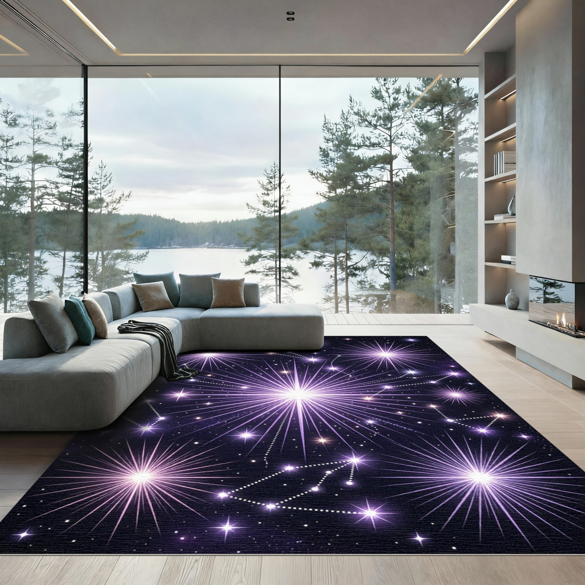 Glimmering Purple Starburst Celestial Rug