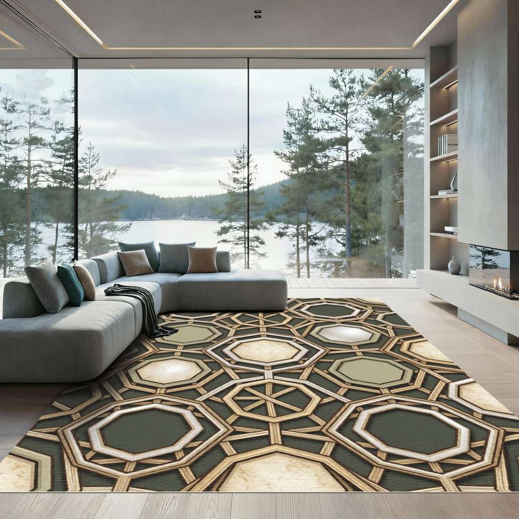 Geometric Octagon Wood Lattice Rug