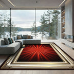 Radiant Red Sunburst Art Deco Frame Rug