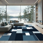 Modern Navy Blue Geometric Block Composition Rug