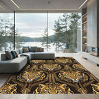 Art Deco Leopard Head Geometric Gold Rug