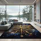 Golden Celestial Compass Starry Night Rug