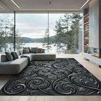 Ornate Dark Gray Acanthus Scroll Rug
