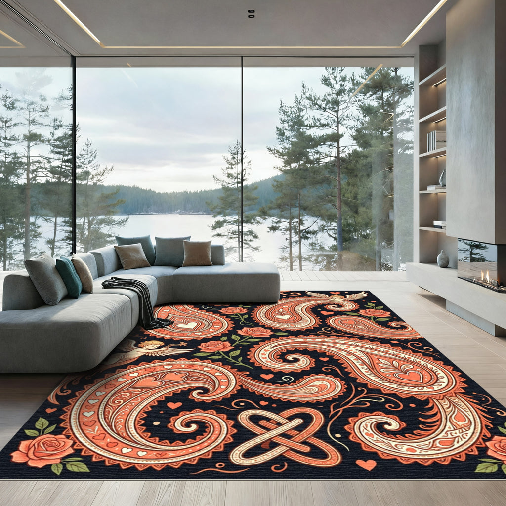 Peach Paisley Cherub Rose Garland Rug