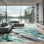 Misty Coastal Mountain Watercolor Landscape Rug