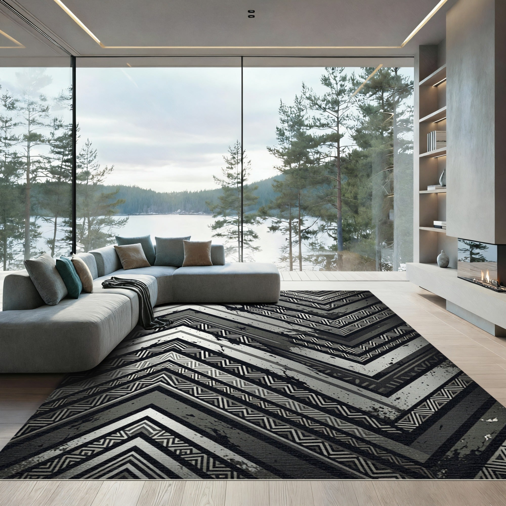 Monochromatic Zigzag Chevron Geo Rug
