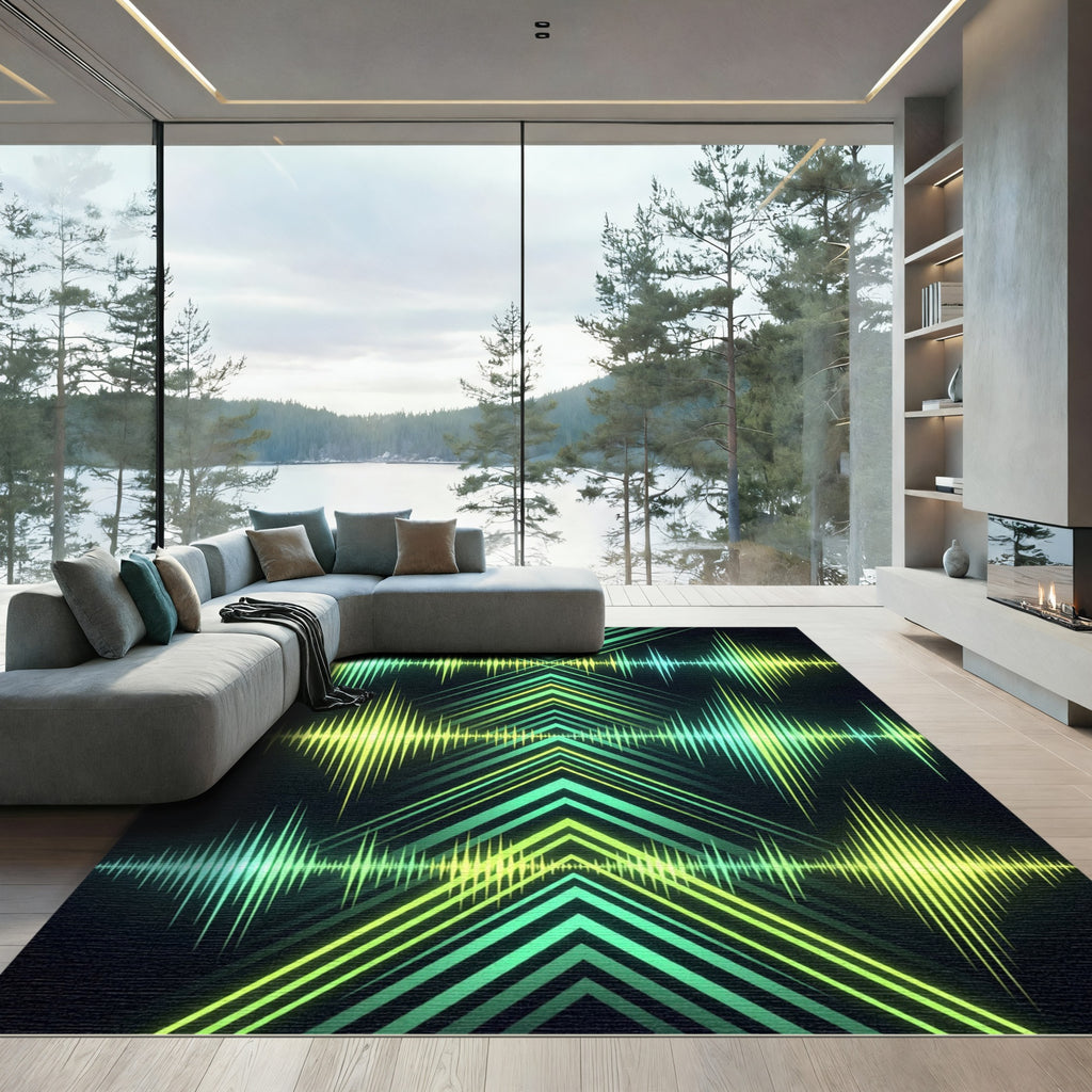 Neon Lime Sonic Chevron Modern Art Rug