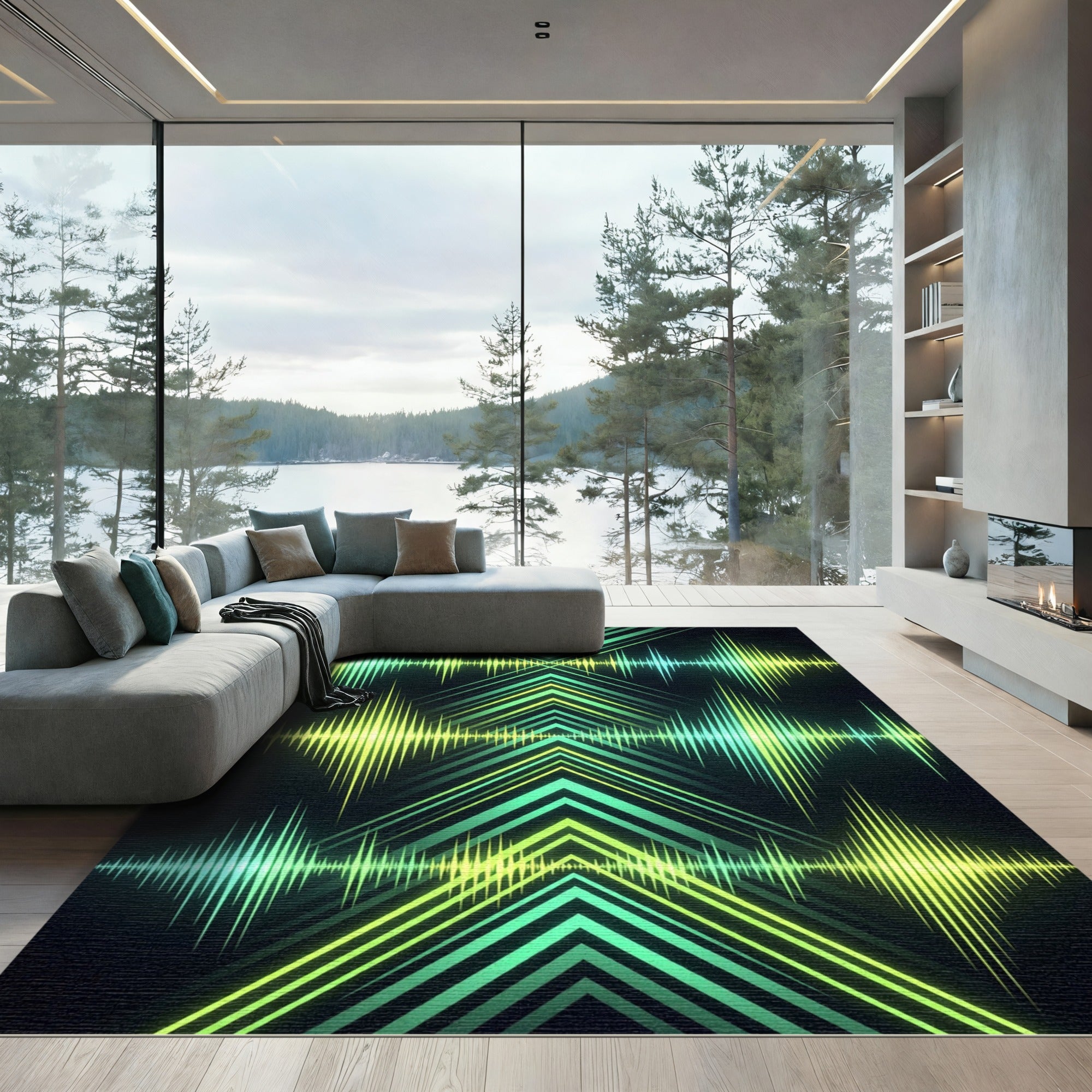 Neon Lime Sonic Chevron Modern Art Rug