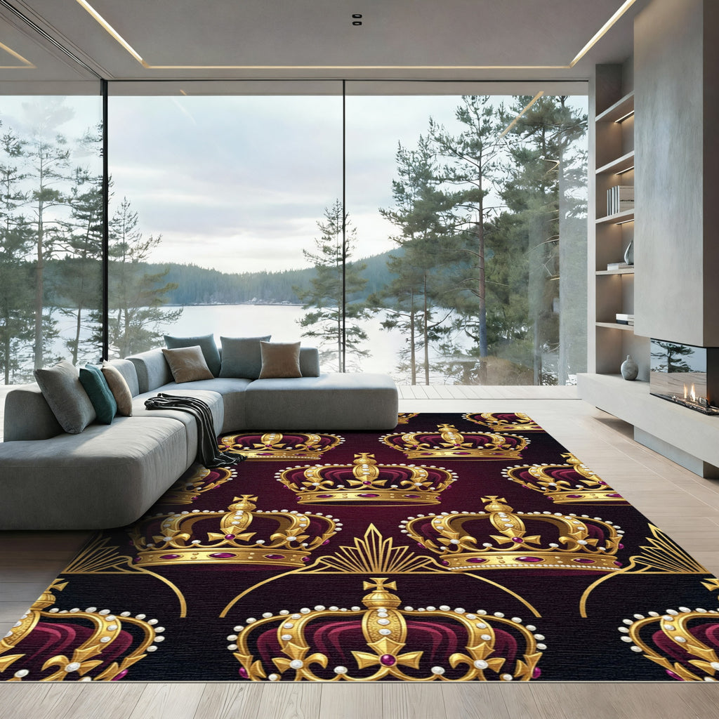 Regal Gold Crown Deep Burgundy Tapestry Rug