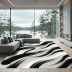 Black Brushstroke Swirls on Gray Rug