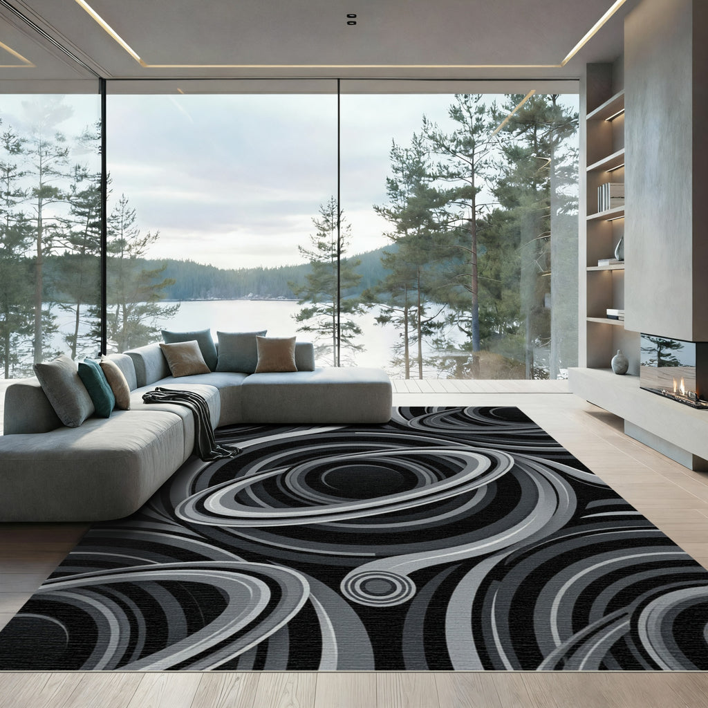Monochromatic Swirling Rings Abstract Rug