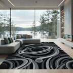 Monochromatic Swirling Rings Abstract Rug