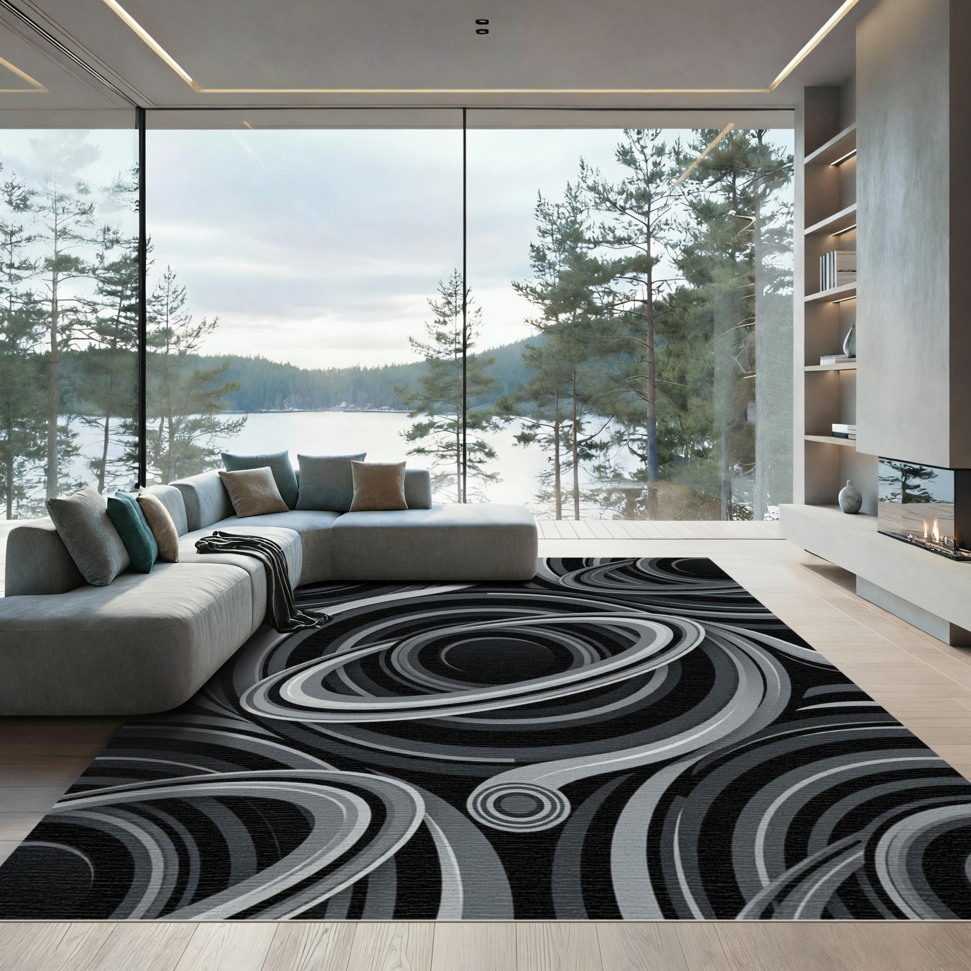 Monochromatic Swirling Rings Abstract Rug