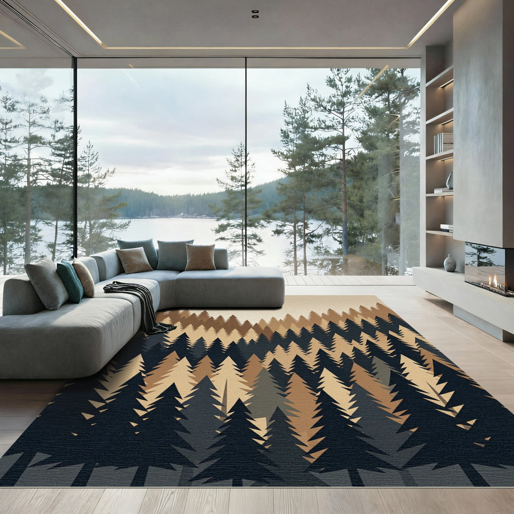 Minimalist Earthen Tonal Pine Forest Rug