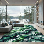 Emerald Green Abstract Ripple Flow Rug