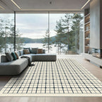Gray Grid Geometric Square Composition Rug