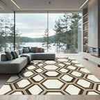 Sophisticated Neutral Geometric Hexagon Art Rug