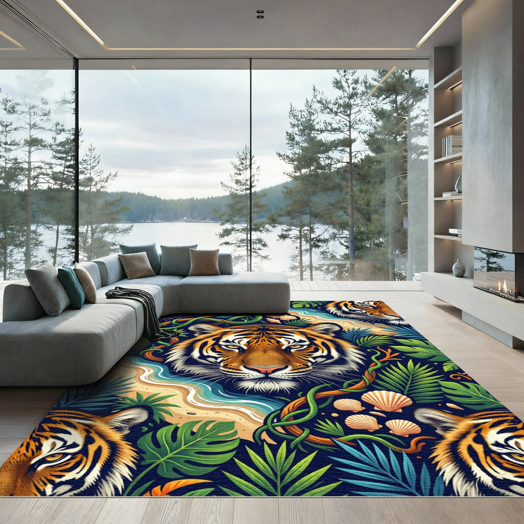 Majestic Tiger Jungle Seashell Swirl Rug