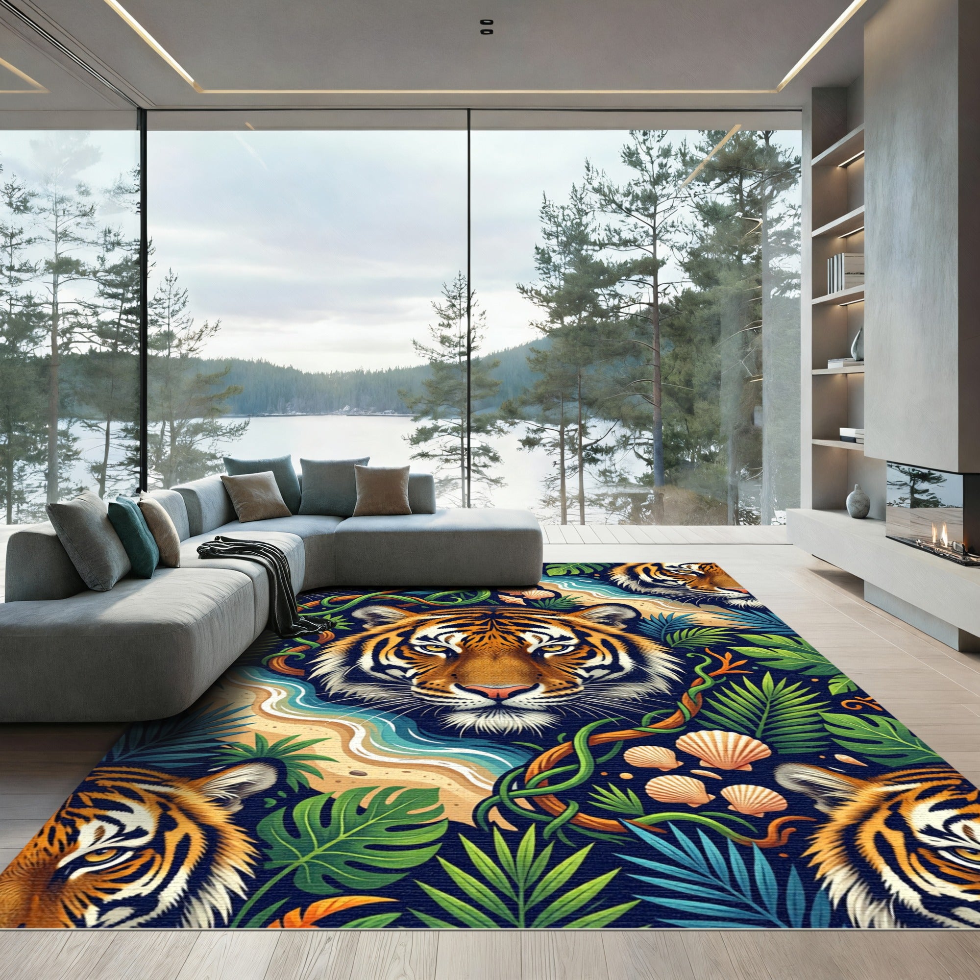 Majestic Tiger Jungle Seashell Swirl Rug