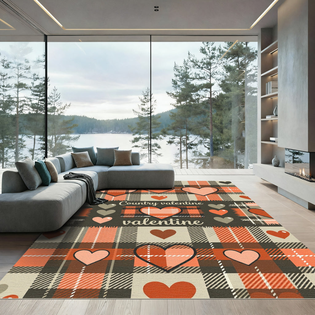 Rustic Plaid Heart Country Valentine Rug