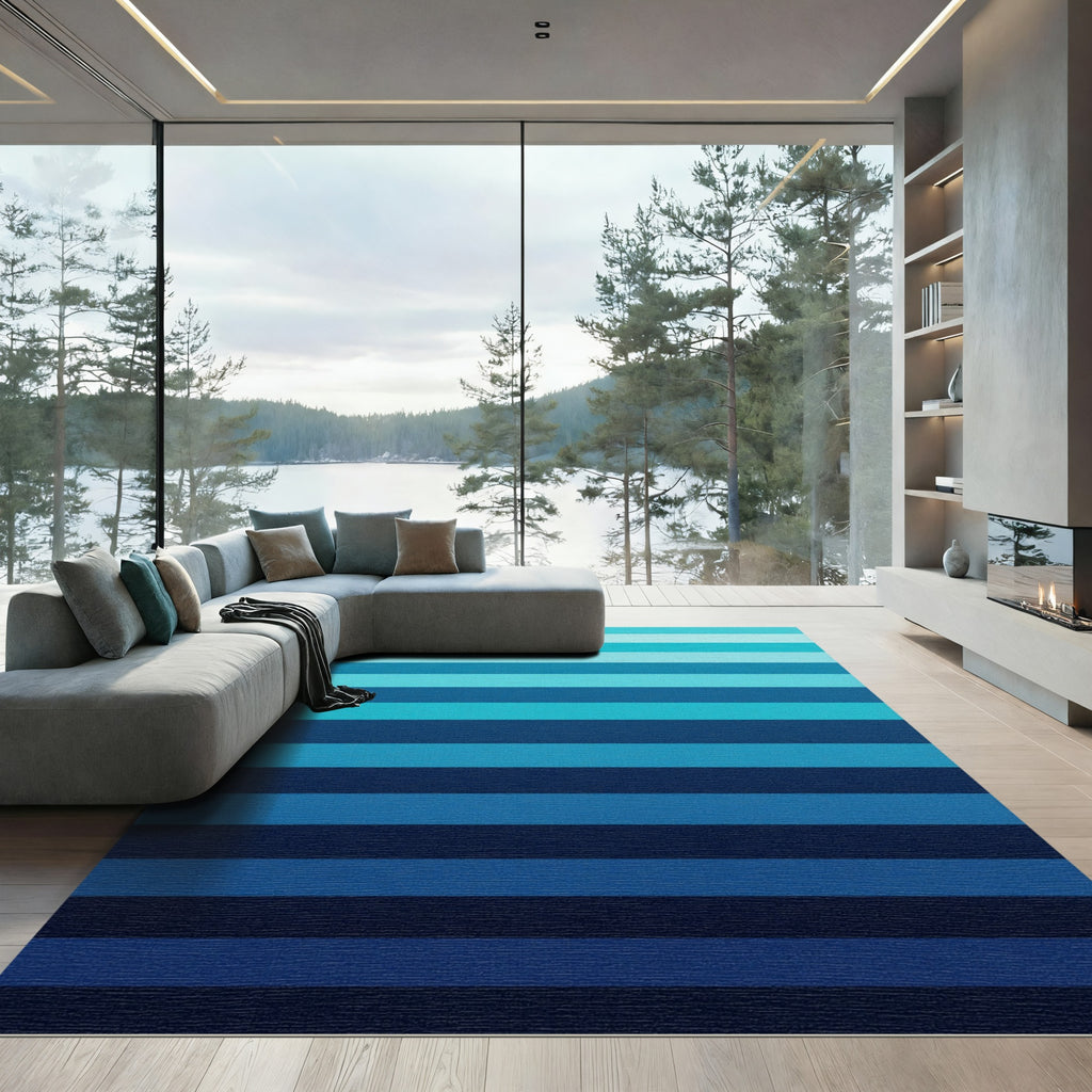 Minimalist Ombre Blue Striped Rug