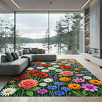Vibrant Meadow Floral Garden Tapestry Rug