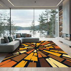 Retro Abstract Sunburst Brown Orange Rug