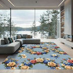 Cream Blue Pink Floral Garland Rug