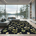Black Botanical Floral Meadow Rug