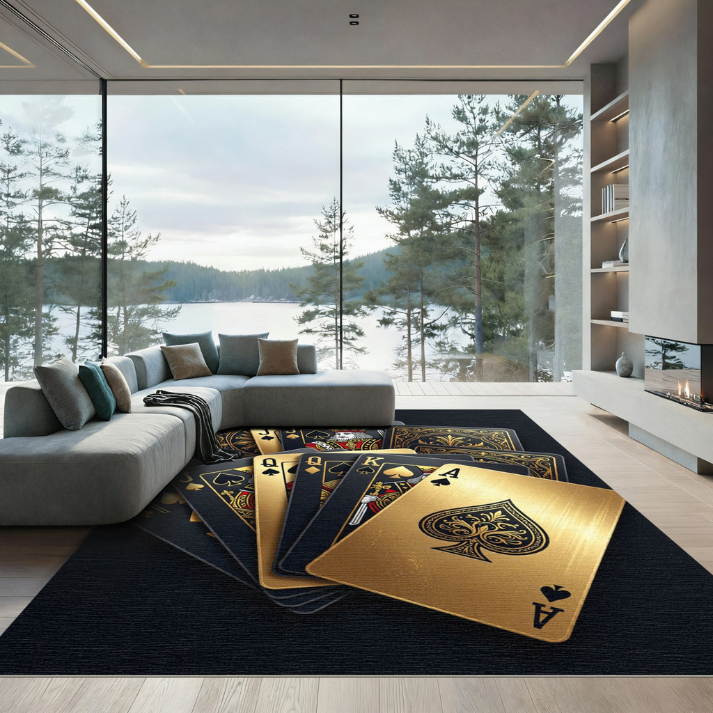 Luxury Black Gold Spade Playing Card Rug