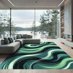 Modern Emerald Teal Abstract Wave Rug