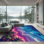 Vibrant Tropical Palm Sunset Ocean Wave Rug