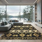Golden Aztec Animal Geometric Striped Tapestry Rug