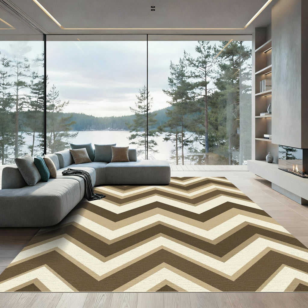Neutral Earth Tone Chevron Zigzag Rug